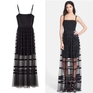 Vera Wang Illusion Stripe Mesh Tulle Gown Maxi Dress Size 12